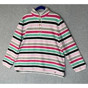 T by Talbots Sweatshirt‎ Womens XL Striped Colorful Soft Cozy Henley Mock Neck